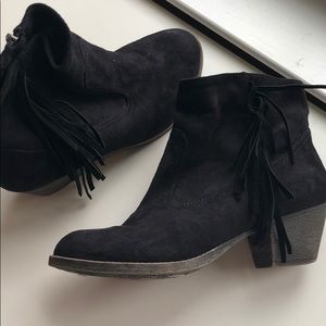 Black suede fringe ankle booties